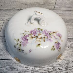 Antique HAVILAND LIMOGES Pink Purple Flowers Lilac Butter Dome LID ONLY 5.5 in